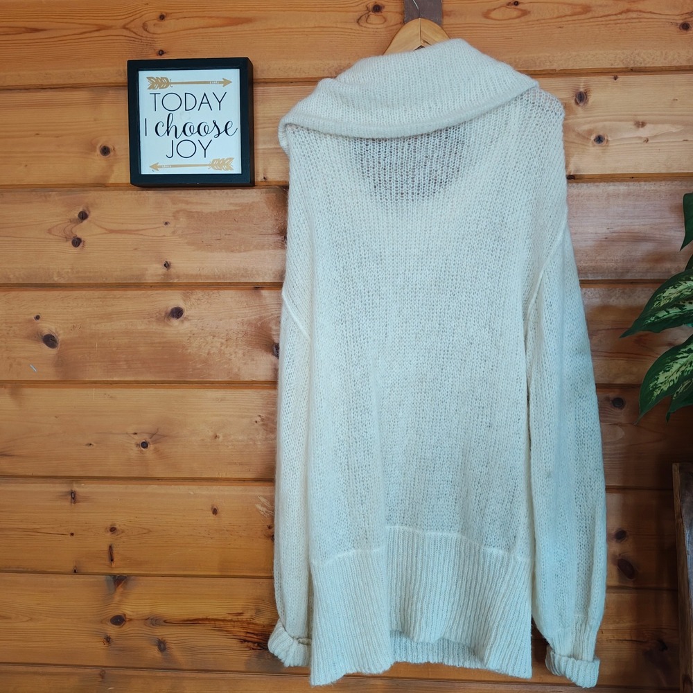 Free People Alpaca Ophelia Ivory Cowl Neck Cozy Tunic Sweater Ribbed Knit Size M - Picture 9 of 9